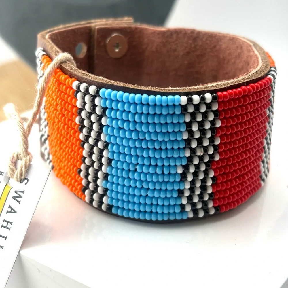 Swahili Coast Colorful Beaded Bracelet Cuff - Picture 3 of 3